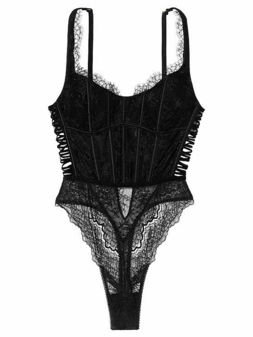 Victoria's Secret Black Lace Corset-Style Bodysuit